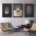 Geometrik Gölge Oyunları: Altın Ve Siyahın Asil Buluşması Metal Çerçeveli Tablo Seti