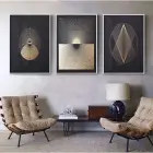 Geometrik Gölge Oyunları: Altın Ve Siyahın Asil Buluşması Metal Çerçeveli Tablo Seti