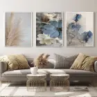 Doğal Melodiler: Mermerin Estetiği Ve Pastel Çiçekler Metal Çerçeveli Tablo Seti