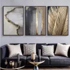 Modern Elegans: Altın Dokunuşlu Mermer Ve Soyut Desenler Metal Çerçeveli Tablo Seti