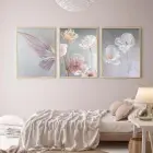 Pastel Bahar Rüyası: Kelebek Ve Çiçek Zarafeti Metal Çerçeveli Tablo Seti