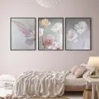 Pastel Bahar Rüyası: Kelebek Ve Çiçek Zarafeti Metal Çerçeveli Tablo Seti