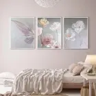 Pastel Bahar Rüyası: Kelebek Ve Çiçek Zarafeti Metal Çerçeveli Tablo Seti