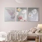 Pastel Bahar Rüyası: Kelebek Ve Çiçek Zarafeti Metal Çerçeveli Tablo Seti