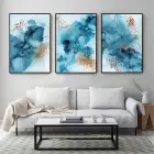 Mavinin Ve Altının Sanatsal Sentezi Metal Çerçeveli Üçlü Tablo Seti