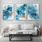 Mavinin Ve Altının Sanatsal Sentezi Metal Çerçeveli Üçlü Tablo Seti