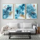 Mavinin Ve Altının Sanatsal Sentezi Metal Çerçeveli Üçlü Tablo Seti