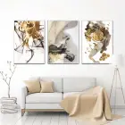 Sanatsal Karşıtlıklar: Altın Yansımalar Ve Siyahın Gücü Metal Çerçeveli Tablo Takımı