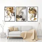 Sanatsal Karşıtlıklar: Altın Yansımalar Ve Siyahın Gücü Metal Çerçeveli Tablo Takımı