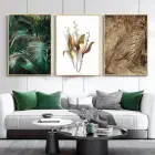 Tropik Yapraklar Ve Altın Dokunuşlar Metal Çerçeveli Tablo Seti