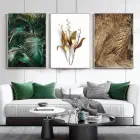 Tropik Yapraklar Ve Altın Dokunuşlar Metal Çerçeveli Tablo Seti