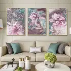 Harmoni Bahçesi: Çiçek Motifli Gold Metal Çerçeveli Tablo Seti