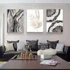 Mermerin Sofistike Desenleri Ve Altın Yapraklar Metal Çerçeveli Tablo Seti