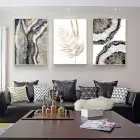 Mermerin Sofistike Desenleri Ve Altın Yapraklar Metal Çerçeveli Tablo Seti