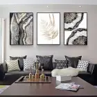 Mermerin Sofistike Desenleri Ve Altın Yapraklar Metal Çerçeveli Tablo Seti