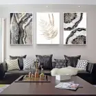 Mermerin Sofistike Desenleri Ve Altın Yapraklar Metal Çerçeveli Tablo Seti