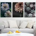 Modern Pembe Yıldız Çiçeği Krizantem 3lü Kanvas Tablo Seti