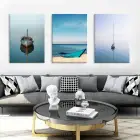 Denizin Serüveni: Farklı Açılardan Deniz Üzerinde Kayıklar Üçlü Kanvas Tablo Seti