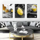Siyah Beyaz Paris Sarı Retro Tarzı Dekoratif 3lü Kanvas Tablo Seti