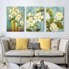 3 Parça Beyaz Manolya Çiçeği Dekoratif Kanvas Tablo Takımı