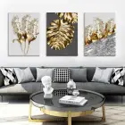 Altın Çiçekler Dekoratif Soyut 3lü Kanvas Tablo Seti