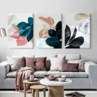 Soyut Renkli Yapraklar Dekoratif 3lü Kanvas Tablo Seti