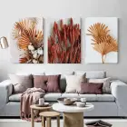 Kurutulmuş Çiçekler Dekoratif Üçlü Kombin Kanvas Tablo Takımı