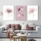 Pembe Çiçekler Soyut Tasarım Üçlü Kanvas Tablo Seti