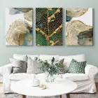 Soyut Modern Altın Detaylı Yaprak Üç Parçalı Kanvas Tablo Seti