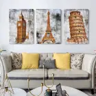 Ünlü Simgeler: Big Ben, Eyfel Kulesi, Pisa Kulesi Yağlı Boya Efektli Üçlü Tablo Seti