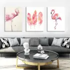 Dekoratif Soyut Flamingolar Üçlü Kanvas Tablo Seti