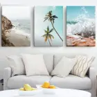 Palmiye Ağaçları ve Plaj 3lü Kombin Kanvas Tablo Seti
