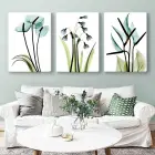 Modern Dekoratif Şeffaf Çiçekler 3lü Kanvas Kombin Tablo