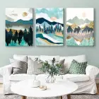 Soyut Duvar Sanatı İndigo Dağları Dekoratif 3 Parça Kanvas Tablo Takımı