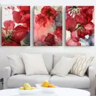 Dekoratif Kırmızı Gelincik Çiçekleri Üçlü Kombin Kanvas Tablo Seti