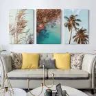 Okyanus ve Palmiye Ağaçları 3lü Kanvas Tablo Takımı