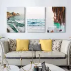 Okyanus Kıyısı Deniz Manzarası Dekoratif 3lü Kanvas Tablo Seti