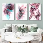 Mor Çiçekler Soyut Dekoratif Üç Parçalı Kanvas Tablo