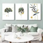Botanik Duvar Sanatı Soyut Yeşil Bitkiler Dekoratif Üçlü Kanvas Tablo Seti
