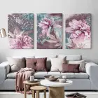 Soyut Yağlıboya Dokulu Pembe Çiçekler Dekoratif 3lü Kanvas Tablo Seti
