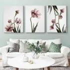Modern Laleler Salon ve Yatak Odasına Uygun Dekoratif Üçlü Kanvas Tablo Seti