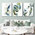 Soyut Dekoratif Kuş Tüyleri Üçlü Kanvas Tablo