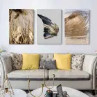 Altının Sessiz Ezgisi: Kuş Tüyleri, Kanat ve Deniz Dalgası Üçlü Kanvas Tablo Seti