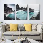 Muhteşem Deniz Manzarası Dekoratif Üçlü Kanvas Duvar Tablosu