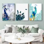 Tavus Kuşu Motifli Dekoratif Üçlü Kanvas Tablo Seti
