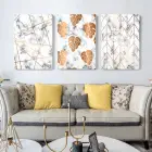 Mermer Üzerinde Altın Detaylar: Soyut Desenli Üçlü Kanvas Tablo Seti