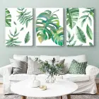 Botanik Duvar Sanatı Üçlü Tropikal Palmiye Yaprakları Kanvas Tablo Takımı
