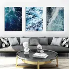 Mavi Okyanus Köpüren Dalgalar Üç Parçalı Kanvas Tablo Seti