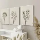 Minimalist Çiçek Eskizli Krem Tonlu Beyaz Metal Çerçeveli Cam Tablo