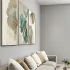 Akvamarin Rüyası Botanik Üçlü Metal Çerçeveli Tablo Seti